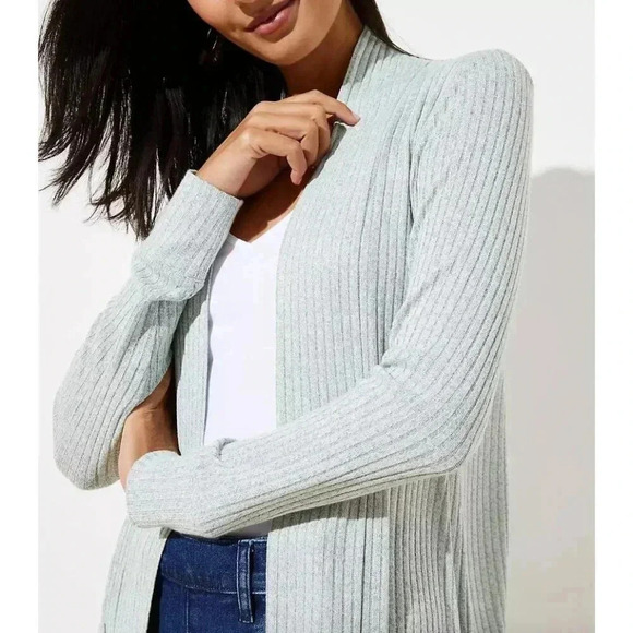 Ann Taylor LOFT Mint Green Ribbed Pocket Duster Cardigan Sweater XS - Picture 3 of 8
